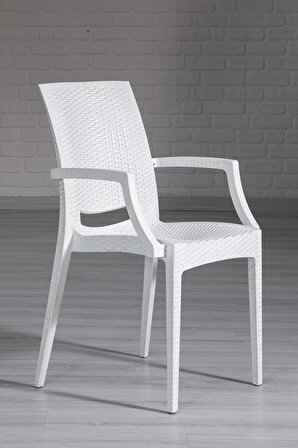 Rattan Large Lüx Camlı Beyaz Masa Takımı Bahçe&balkon 1 Camlı Masa + 6 Sandalye