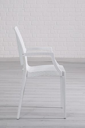 Rattan Large Lüx Camlı Beyaz Masa Takımı Bahçe&balkon 1 Camlı Masa + 6 Sandalye