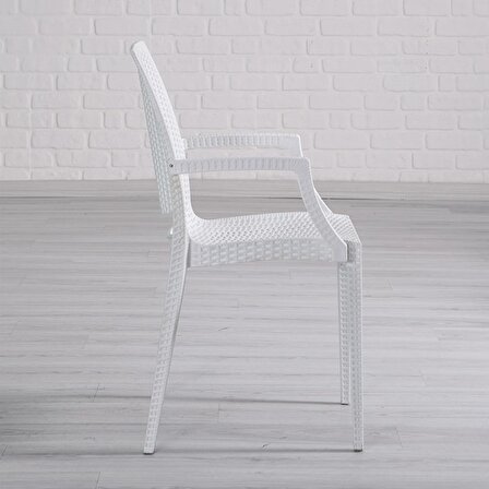 Rattan Small Lüx Camlı Beyaz Masa Takımı Bahçe&balkon 1 Camlı Masa + 4 Sandalye