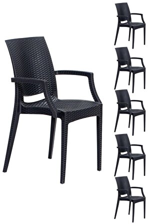 6 Adet Rattan Lüx Antrasit Sandalye / Balkon-Bahçe-Teras