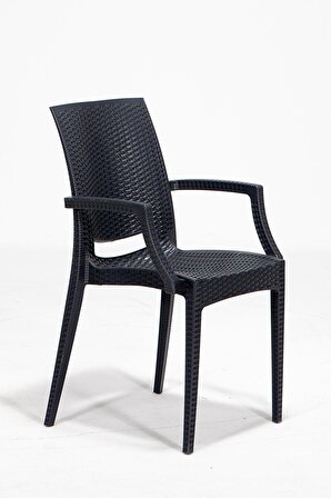 2 Adet Rattan Lüx Antrasit Sandalye / Balkon-Bahçe-Teras