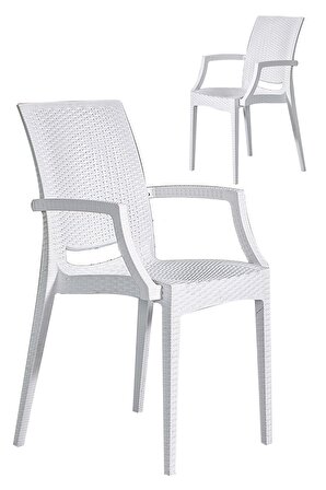 2 Adet Rattan Lüx Beyaz Sandalye / Balkon-Bahçe-Teras