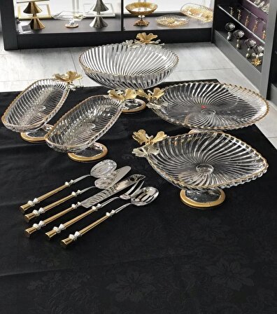Avangard Özel Tasarım Çift Kelebekli 5 Adet Sunumluk Ve 5 Adet Servis Setinden Oluşan Muhteşem Set
