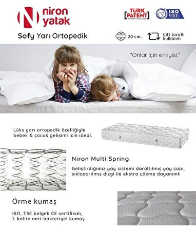 Niron Yatak Sofy Yarı Ortopedik Tek Kişilik Yaylı Çocuk Yatağı 80 x 180 cm