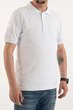Erkek Beyaz Slim Dar Kesim Basic %100 Pamuk Polo Yaka T-Shirt