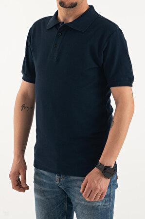 Erkek Lacivert Slim Dar Kesim Basic %100 Pamuk Polo Yaka T-Shirt