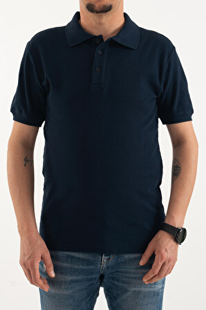 Erkek Lacivert Slim Dar Kesim Basic %100 Pamuk Polo Yaka T-Shirt