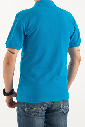 Erkek Turkuaz Slim Dar Kesim Basic %100 Pamuk Polo Yaka T-Shirt
