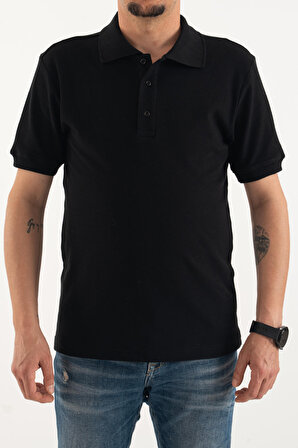 Erkek Siyah Slim Dar Kesim Basic %100 Pamuk Polo Yaka T-Shirt