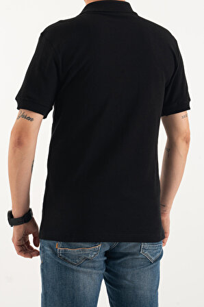 Erkek Siyah Slim Dar Kesim Basic %100 Pamuk Polo Yaka T-Shirt