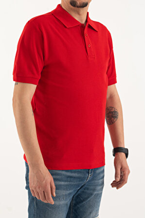 Erkek Kırmızı Slim Dar Kesim Basic %100 Pamuk Polo Yaka T-Shirt