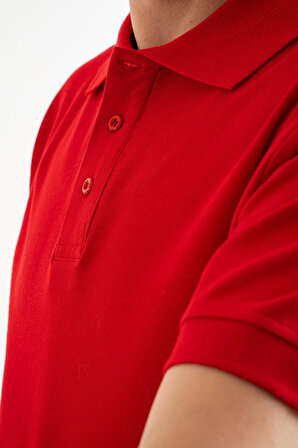 Erkek Kırmızı Slim Dar Kesim Basic %100 Pamuk Polo Yaka T-Shirt