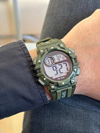 Dijital Su Geçirmez Asker Yeşili Genç Kol Saati SPEC000314 - Alarm, Kronometre, LED