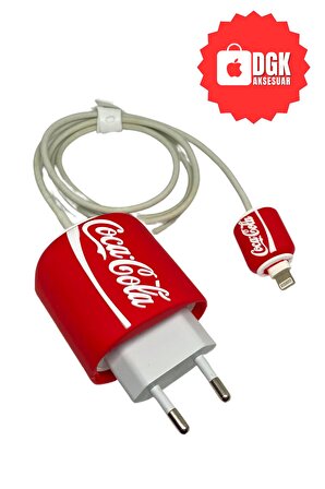 Apple 18-20 Watt Hızlı Şarj Koruyucu Başlığı Ve Kablo Koruyucu Set Coca Cola İçecek Figürlü