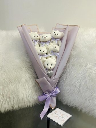 Teddy Bear Lila Peluş Ayıcık Buketi Yıldönümü Doğum Gününe Özel Premium Hediye