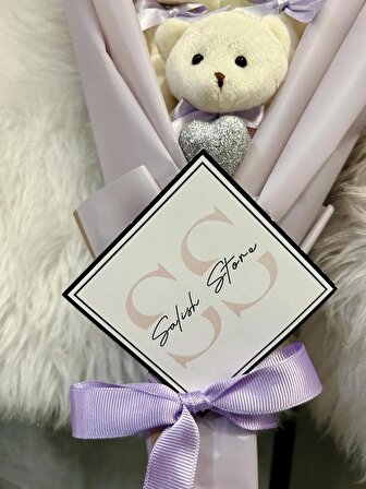 Teddy Bear Lila Peluş Ayıcık Buketi Yıldönümü Doğum Gününe Özel Premium Hediye