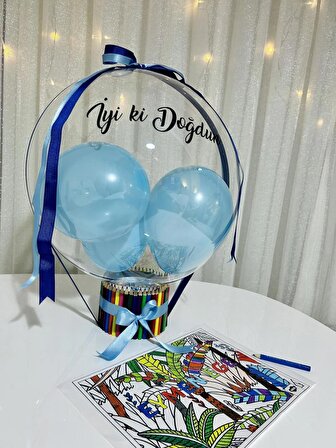  İyi ki Doğdun Şeffaf Balon - Erkek Çocuk Doğum Günü Hediyesi Boya Kalemli + İsme Özel Boyama Sayfası