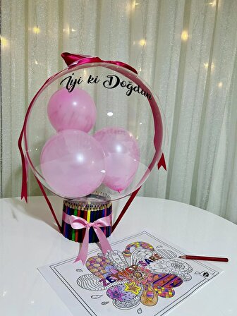 İyi ki Doğdun Şeffaf Balon - Kız Çocuk Doğum Günü Hediyesi Boya Kalemli + İsme Özel Boyama Sayfası