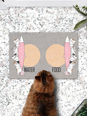 Cute Cats Kedi Köpek Mama Eğitim Paspası Ve Beslenme Altlığı