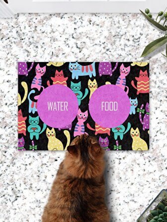 Renkli Kediler  Kedi Köpek Mama Paspası Ve Beslenme Altlığı 45x70cm