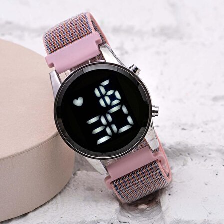 Şık Pembe Renk Cırtlı Yapışır Kordon Dijital Led Bileklik Saat ST-304056