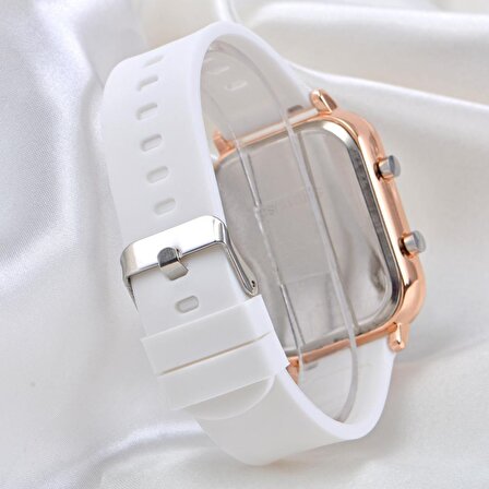 Kadın Beyaz Renk Silikon Kordon Dijital Led Kol Saati ST-304100