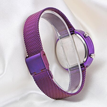 Pinkoli Kesme Cam Kadın Mor Hasır Dijital Led Kol Saati ST-304126