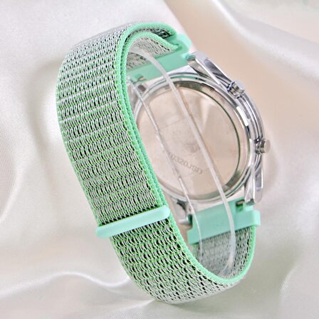 Kadın Kol Saati Mint Yeşil Cırtlı Kordon Yetişkin Kız Çocuk Saati ST-304164 