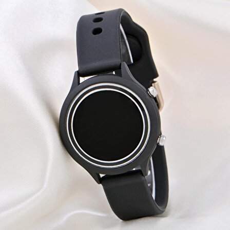 Kadın Saati Siyah Renk Silikon Kordonlu Tuşlu Led Unisex Çocuk Bileklik Saat ST-304169 