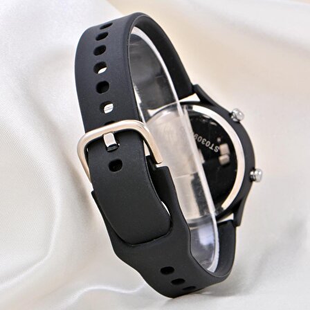 Kadın Saati Siyah Renk Silikon Kordonlu Tuşlu Led Unisex Çocuk Bileklik Saat ST-304169 