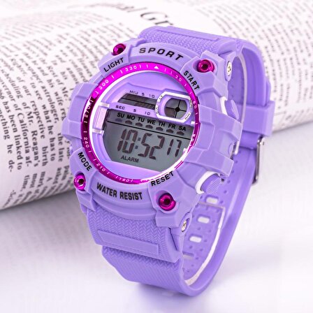 Mor Dijital Genç Kız Çocuk Kol Saat Kronometre Takvim Alarm Dijital Kadın Saati ST-304272