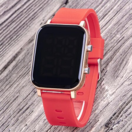 Kadın Rose Kasa Silikon Kırmızı Kordon Dijital Led Kol Saati (Akıllı Saat Değildir!) ST-304326