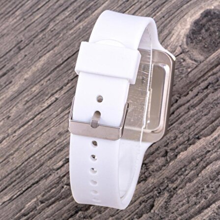 Kadın Gümüş Renk Kasa Beyaz Silikon Kordon Dokunmatik Dijital Led Genç Kız Kol Saati ST-304373