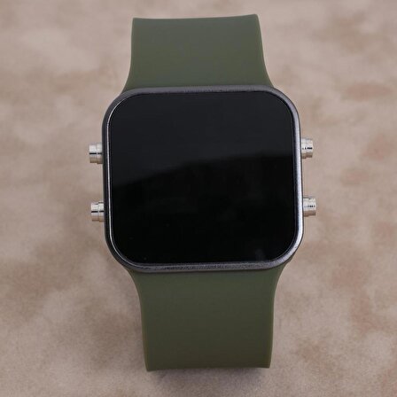 Yeni Model Watch Siyah Kasa Haki Yeşil Kordon Dijital Ekran Unisex Kol Saat