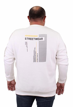 Starbattal Erkek Büyük Beden Sıfır Yaka Sweat Streetwear 23206 EKRU