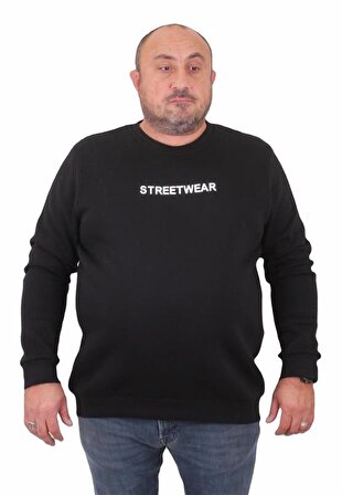 Starbattal Erkek Büyük Beden Sıfır Yaka Sweat Streetwear 23206 SIYAH