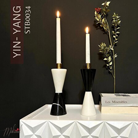 Şamdan & Mumluk 2`li siyah VE beyaz mermer masa Komodin Konsol Şifonyer Dresuar dekorasyon