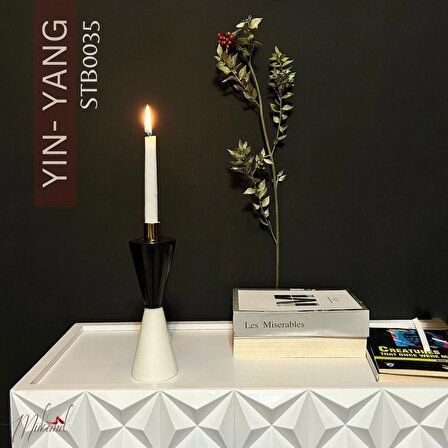 Şamdan & Mumluk 2`li siyah VE beyaz mermer masa Komodin Konsol Şifonyer Dresuar dekorasyon