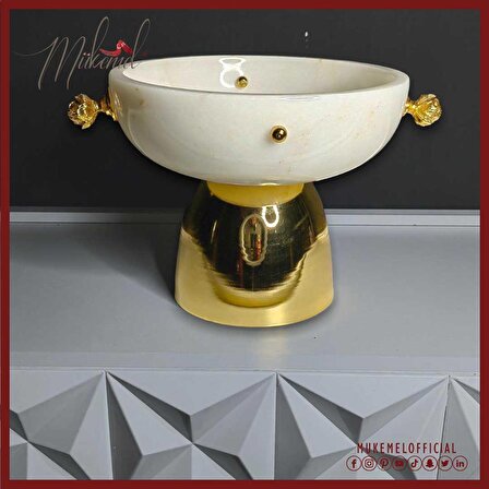 altın metal ayak üzerinde beyaz mermer Dekoratif Tabak & Kase masa  Şifonyer Dresuar dekorasyon