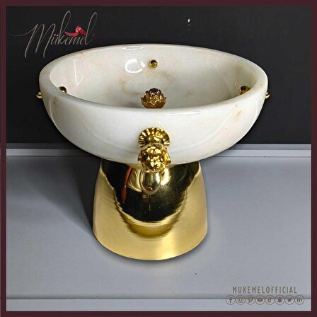 altın metal ayak üzerinde beyaz mermer Dekoratif Tabak & Kase masa  Şifonyer Dresuar dekorasyon