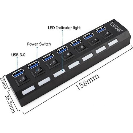 YENİLZD 7 Port Adaptörlü Usb Hub Çoklayıcı USB 3.0 On Off Tuşlu