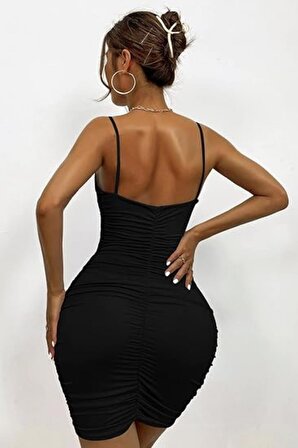 Siyah Askılı Özel Tasarım Mini Elbise PR5007