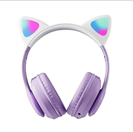 STN-28 PRO Kedi Kulaklı Led Işıklı Katlanabilir Kablosuz Kulaküstü Bluetooth Kulaklık LİLA