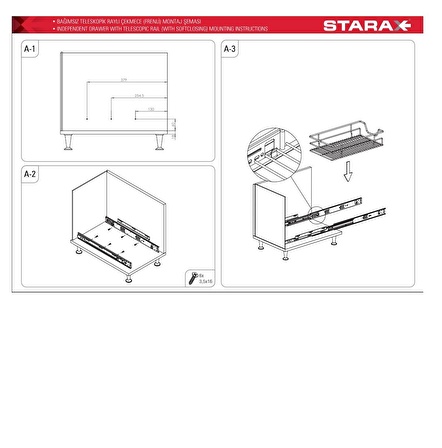 Starax S-2012-C Bağımsız Teleskopik Raylı Çekmece, Modül 60 cm  