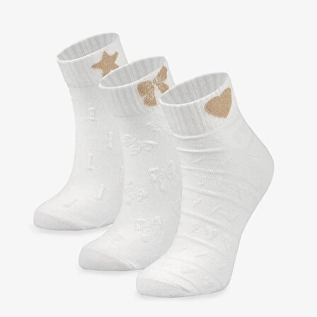 Bolero 3'lü Simli Nakışlı Kısa Çorap