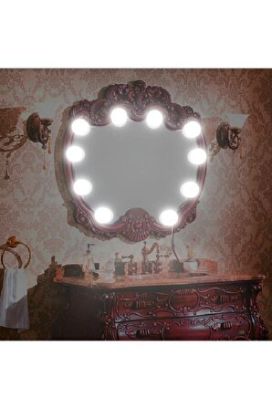 Dekoratif Makyaj Aynası Lambası 10'lu Beyaz Led Işıklı Lamba Usb'li Nostalji Hollywood Tarzı