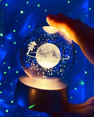 Sevgiliye Hediye Dekoratif Cam Küre Satürn Cam Küre Satürn Kız Küre Renk Değiştiren Işıklı