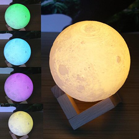 Dekoratif Hediye Çocuk Odası 3D Ay Lamba Gece Lambası Moonlıght 12 Cm Stand Hediyeli