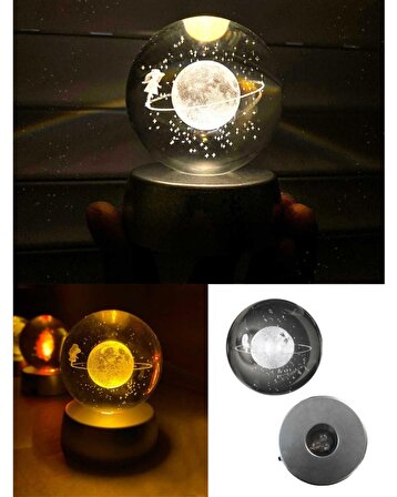 Dekoratif Cam Küre Satürn Cam Küre Satürn Kız Renk Değiştiren Işıklı Dekoratif Cam Küre