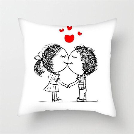 Sevgiliye Eşe Dekoratif Hediye Aşk Dolu İki Sevgili Dekoratif Özel Tasarım Yastık 27*27 cm 